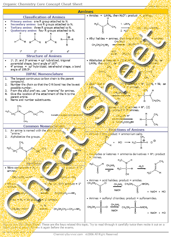 Cheat Amines Chemistry Organic Sheet Nickel Reactions Rules Sheets Chemistr...